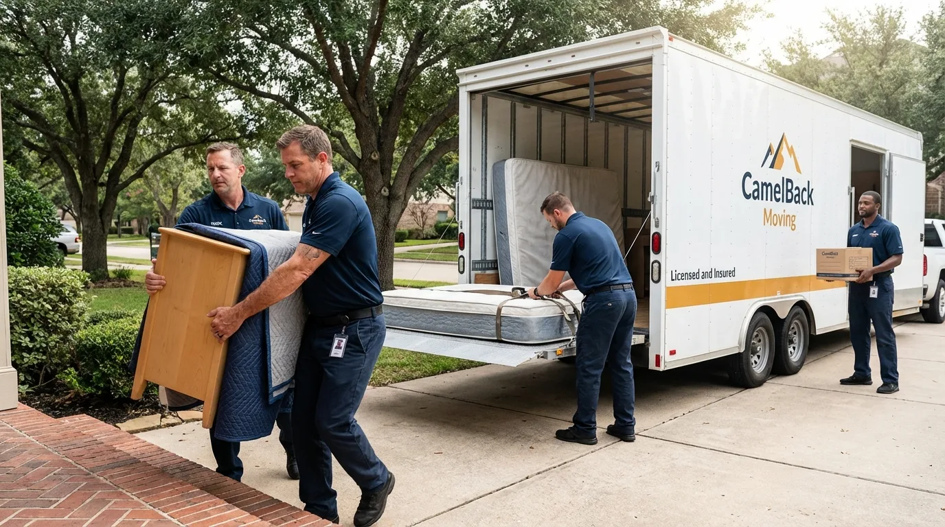Crew loading residential truck for cross-state move from York, SC