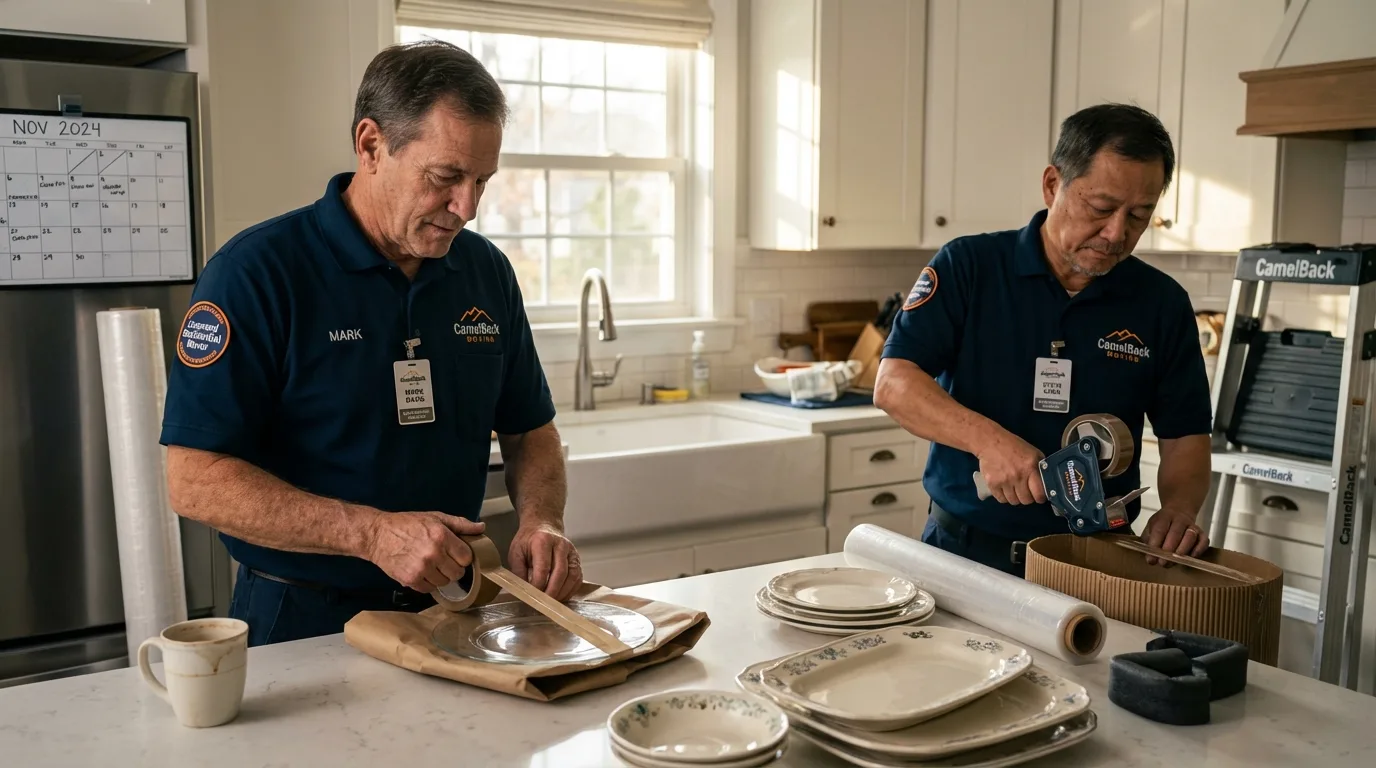 Professional crew packing kitchen dishware in York, SC